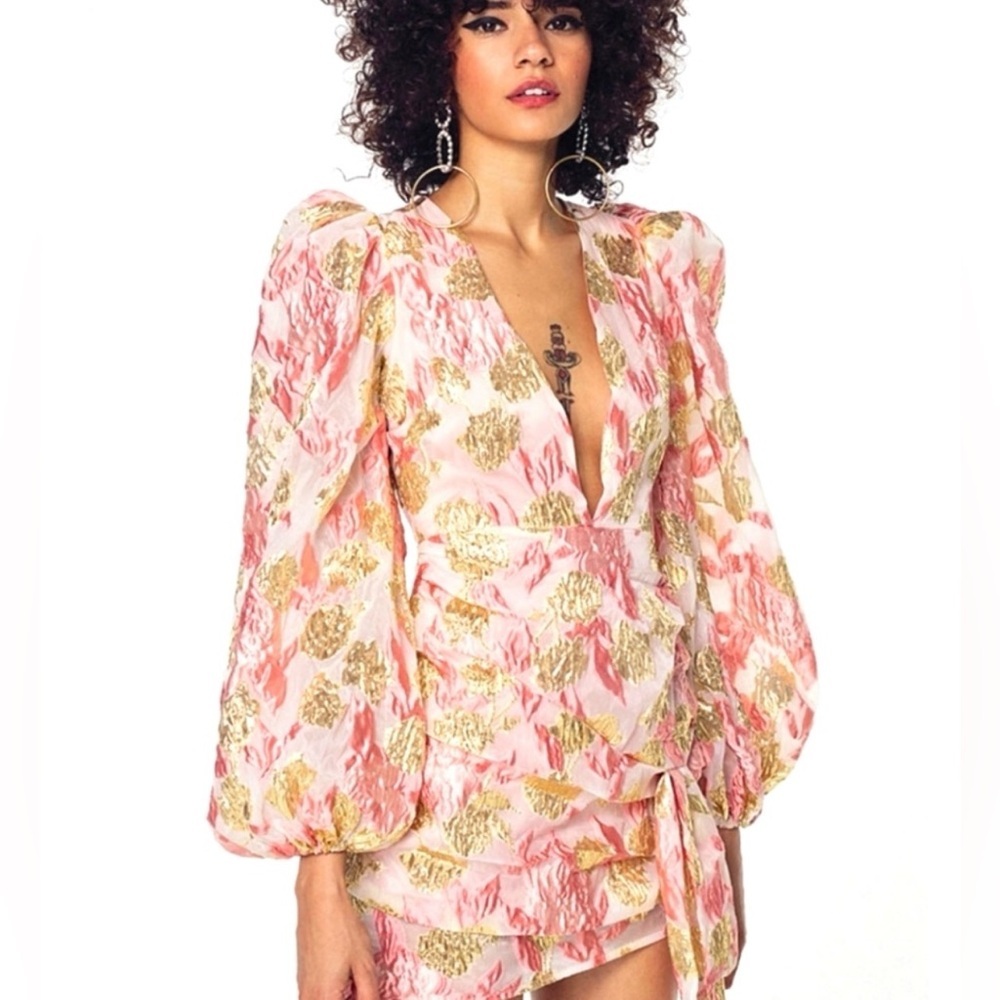 Pink And Gold Floral For Love & Lemons Montmartre Mini Dress
